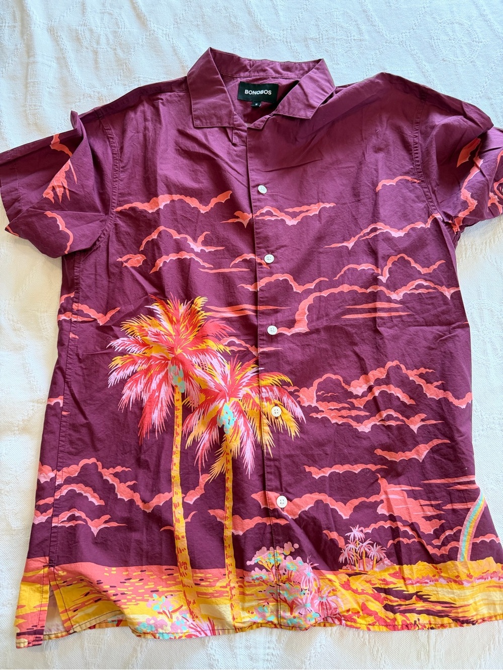 Bonobos Burgundy Short-Sleeve Palm Print Button-Down Shirt